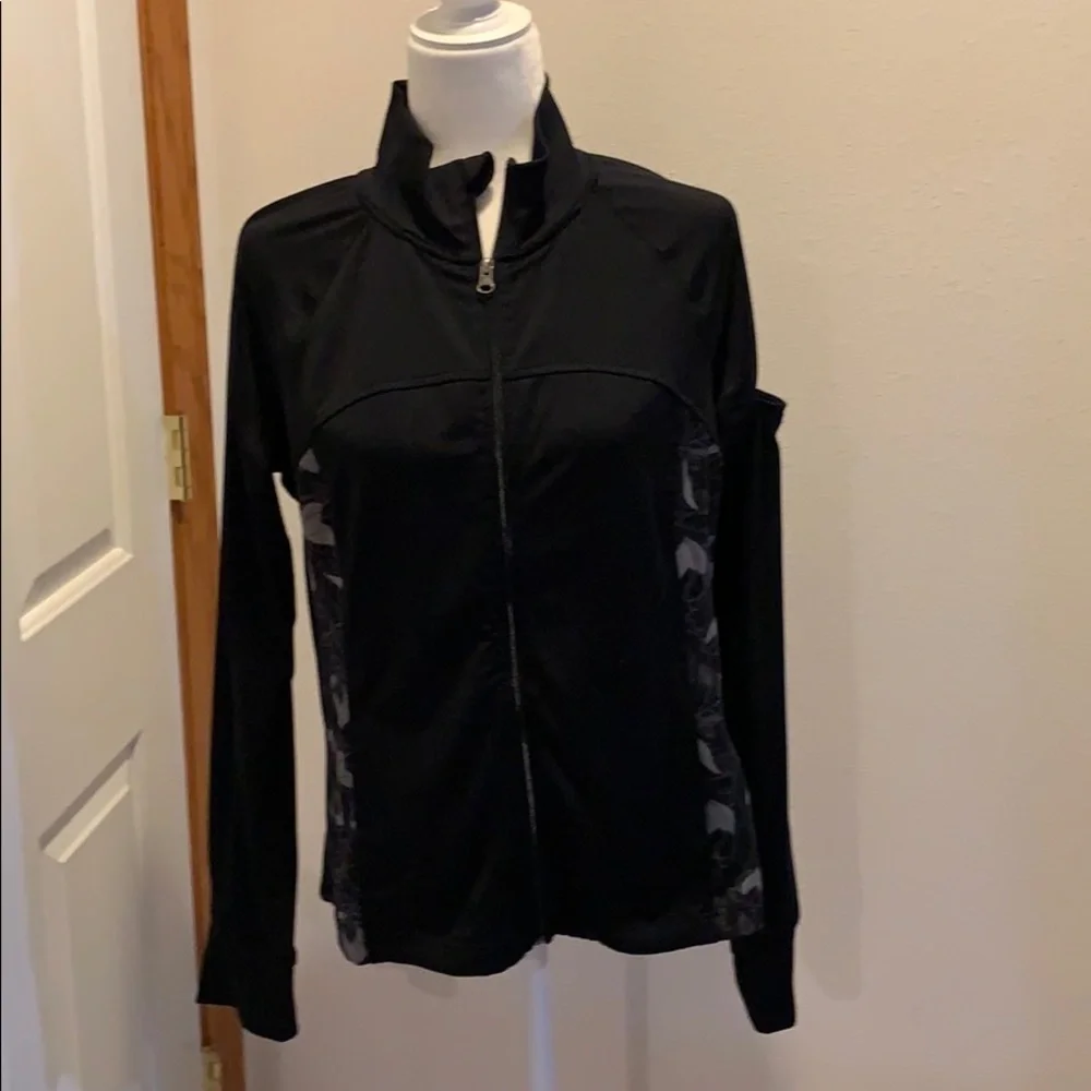 TEK Gear sweat jacket. Black W/ gray floral insets​​​​​​​​​​​​​​​​​​​​